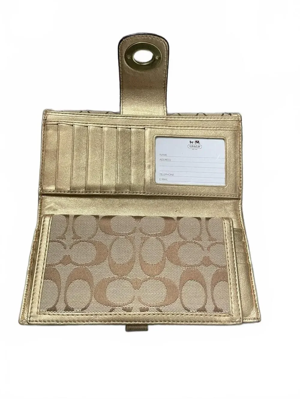 VTG Coach Khaki and Metallic Gold Signature Continental Wallet